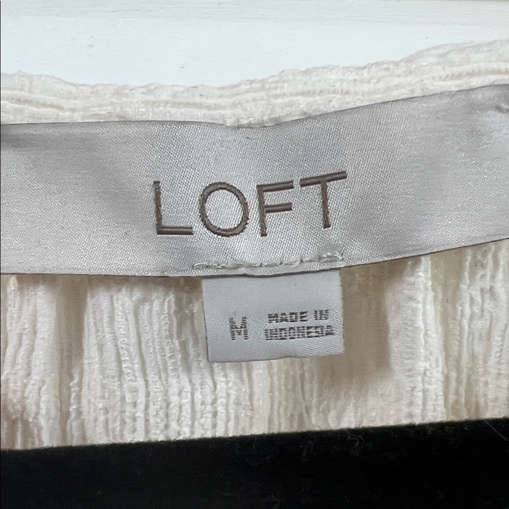 LOFT Cream Textured Blouse with Bow Detail - Picture 2 of 4